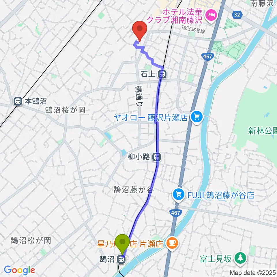 鵠沼駅からル・クラシックへのルートマップ地図