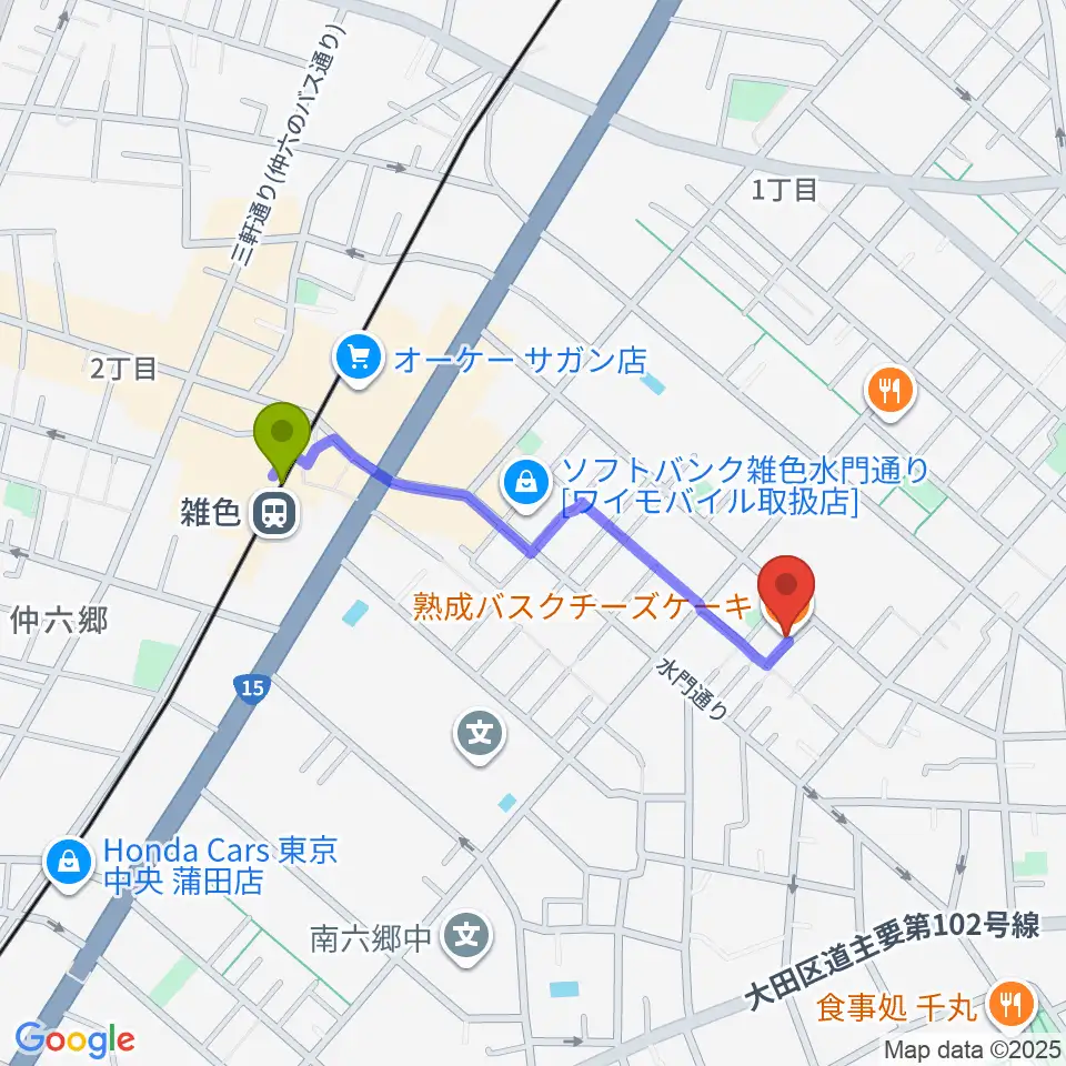 空音舎の最寄駅雑色駅からの徒歩ルート（約8分）地図