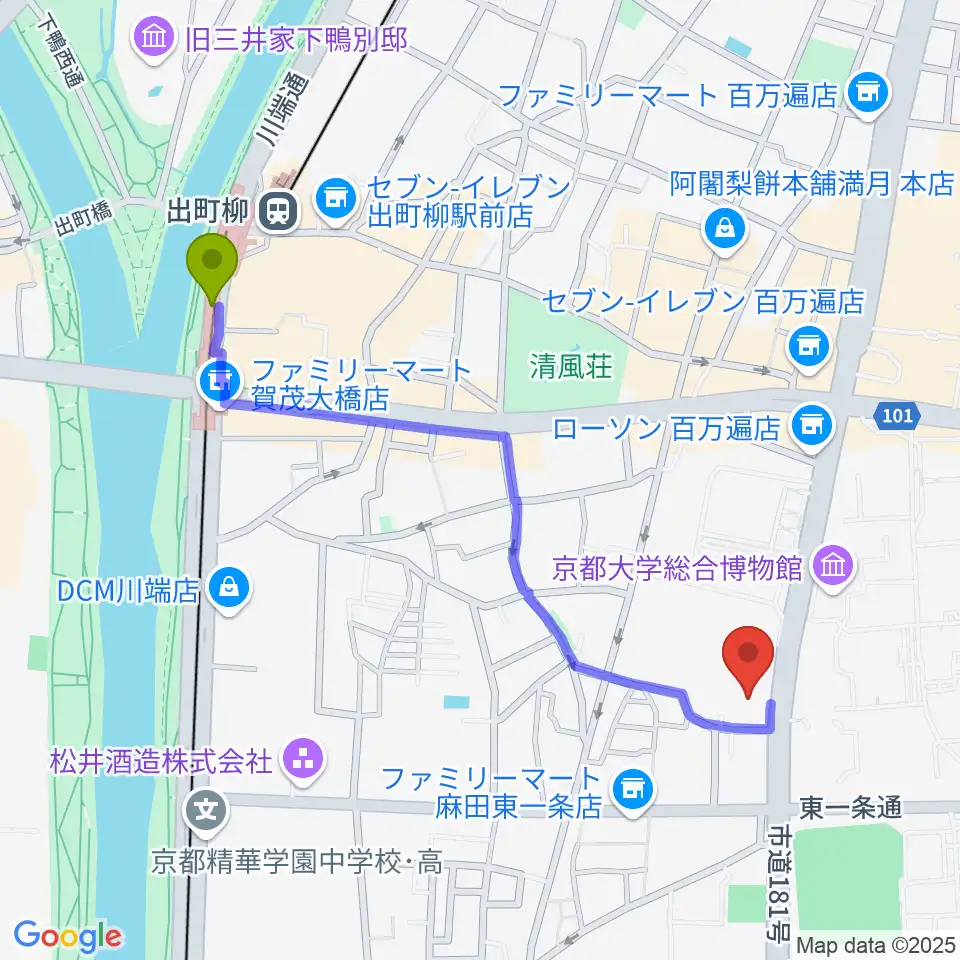 アンスティチュ・フランセ関西の最寄駅出町柳駅からの徒歩ルート（約11分）地図