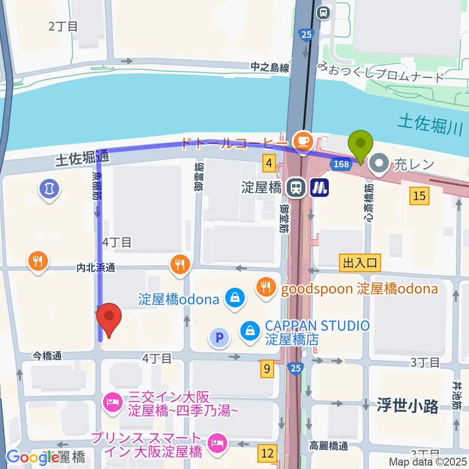 大阪倶楽部4階ホールの最寄駅淀屋橋駅からの徒歩ルート（約5分）地図