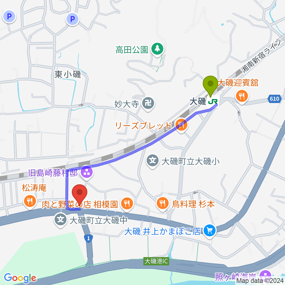 大磯すとれんじふるうつの最寄駅大磯駅からの徒歩ルート（約9分）地図