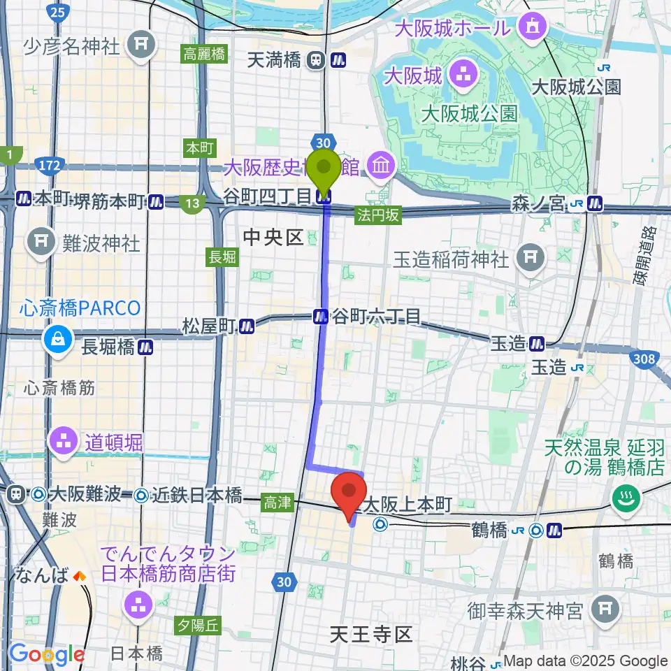 谷町四丁目駅からウインド・スタイへのルートマップ地図