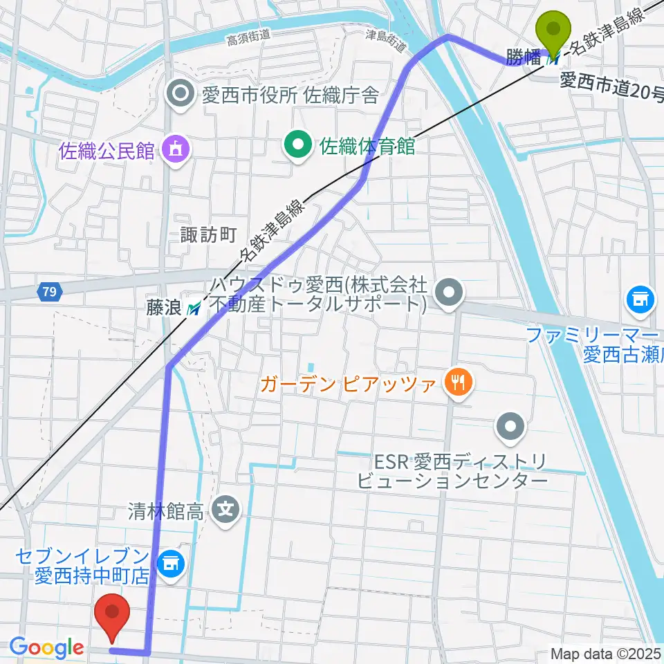 勝幡駅からダイイチ楽器へのルートマップ地図