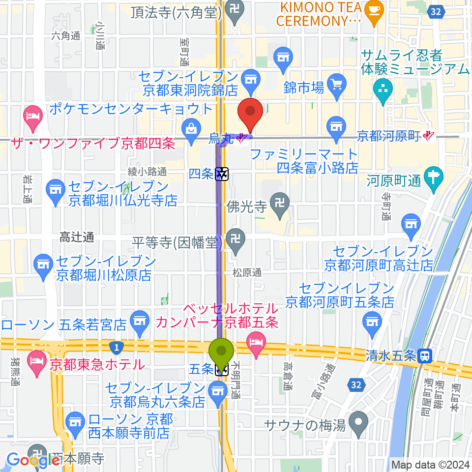 五条駅からJEUGIA Basic.へのルートマップ地図