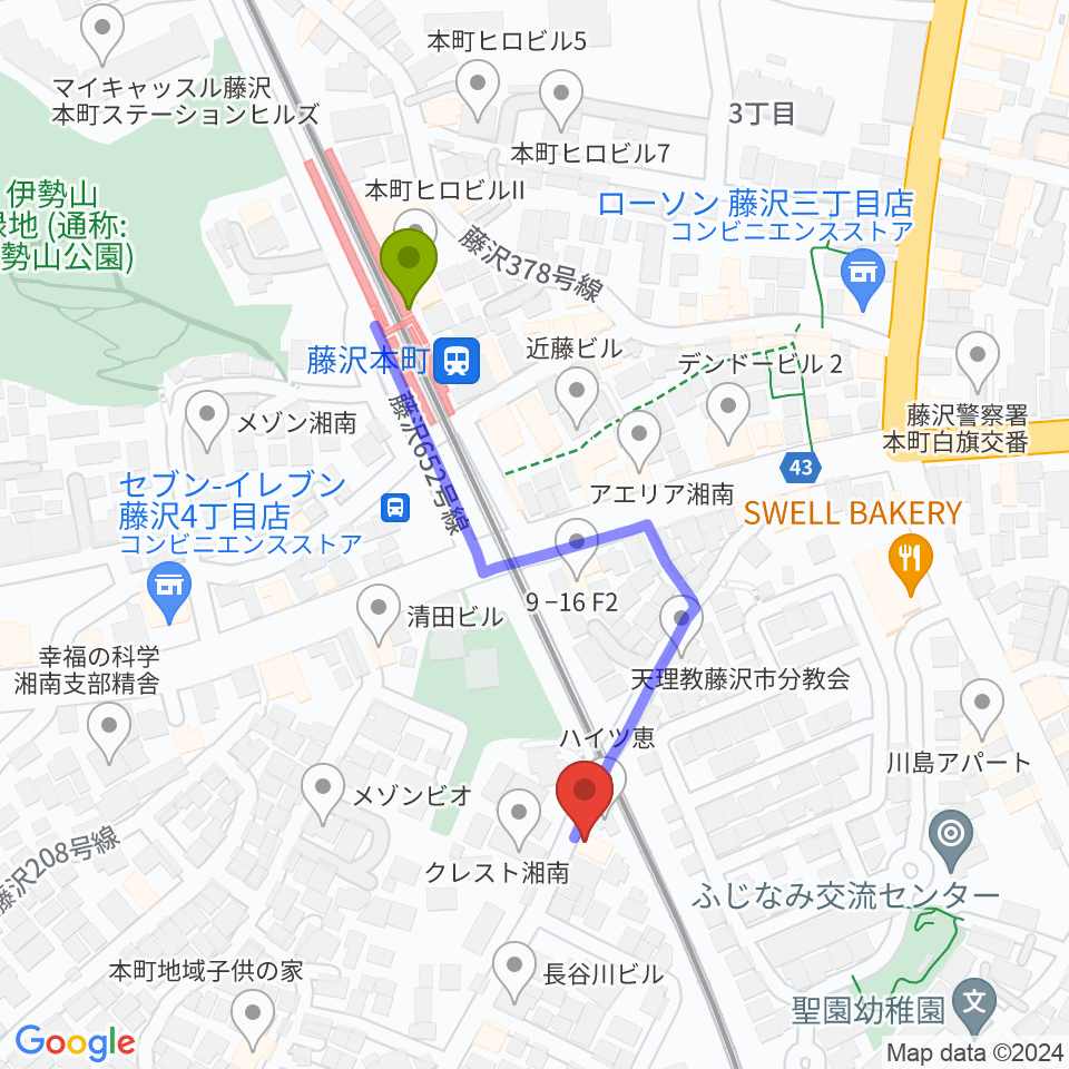 藤沢本町クラジャの最寄駅藤沢本町駅からの徒歩ルート（約4分）地図