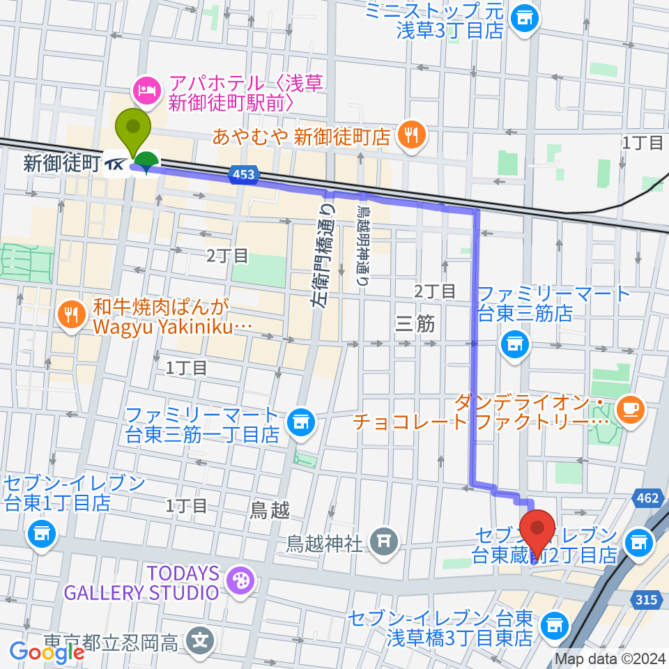 新御徒町駅からSlow Lifeへのルートマップ地図