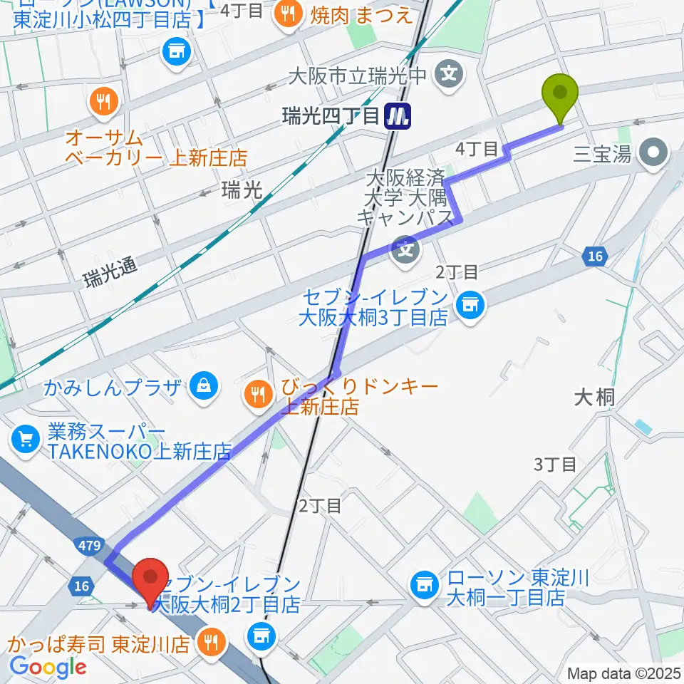 瑞光四丁目駅からウエイド・インスツルメンツへのルートマップ地図