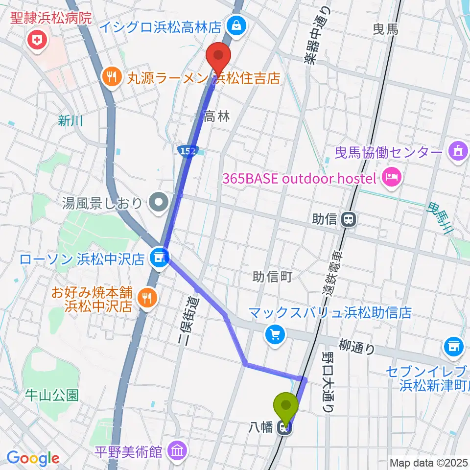 八幡駅からソニックスへのルートマップ地図