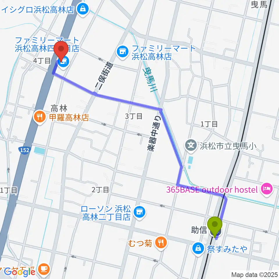 ソニックスの最寄駅助信駅からの徒歩ルート（約13分）地図