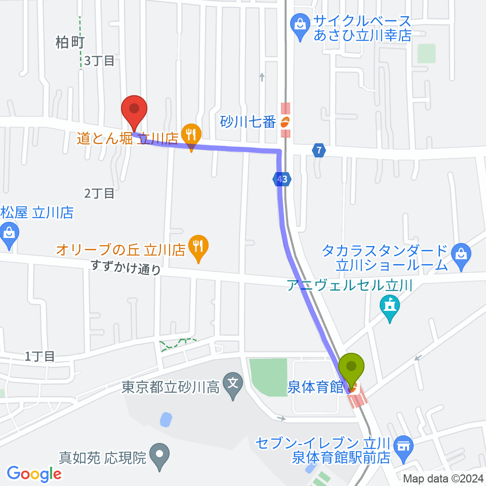 泉体育館駅からSTUDIO YHへのルートマップ地図
