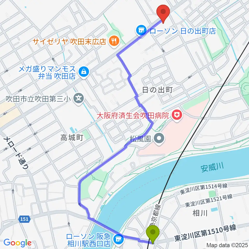 うたまくらピアノ工房の最寄駅相川駅からの徒歩ルート（約14分）地図