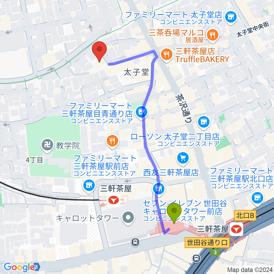 三軒茶屋駅からFesta Music Salonへのルートマップ地図