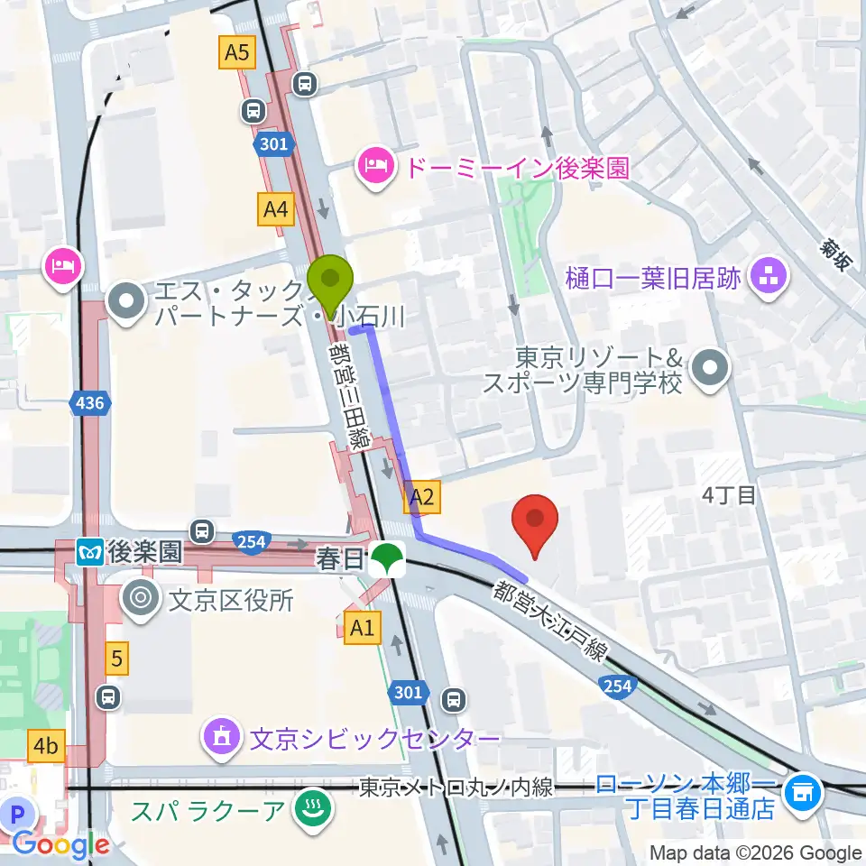尚美ミュージックカレッジ専門学校の最寄駅春日駅からの徒歩ルート 約3分 Mdata
