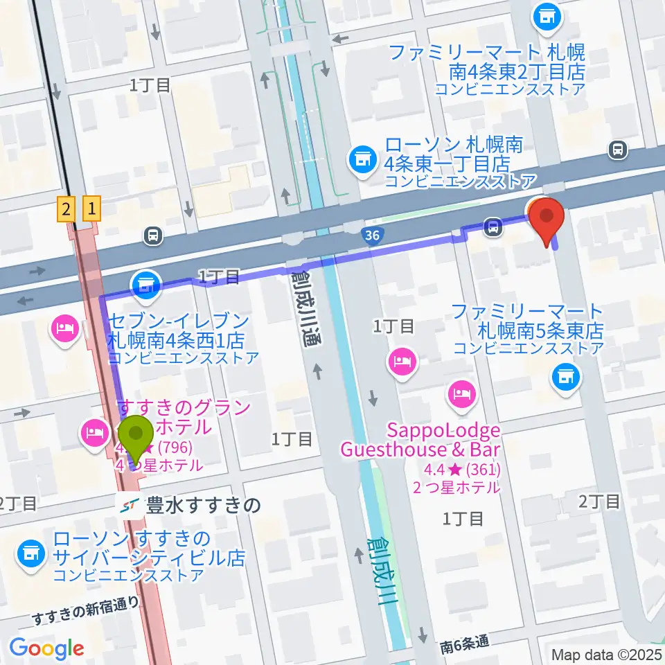 中華二胡学院の最寄駅豊水すすきの駅からの徒歩ルート（約5分）地図