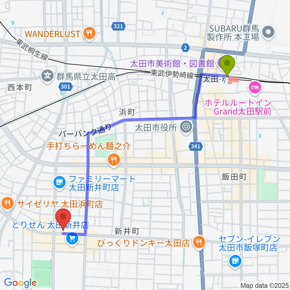 太田エモーションの最寄駅太田駅からの徒歩ルート（約24分）地図