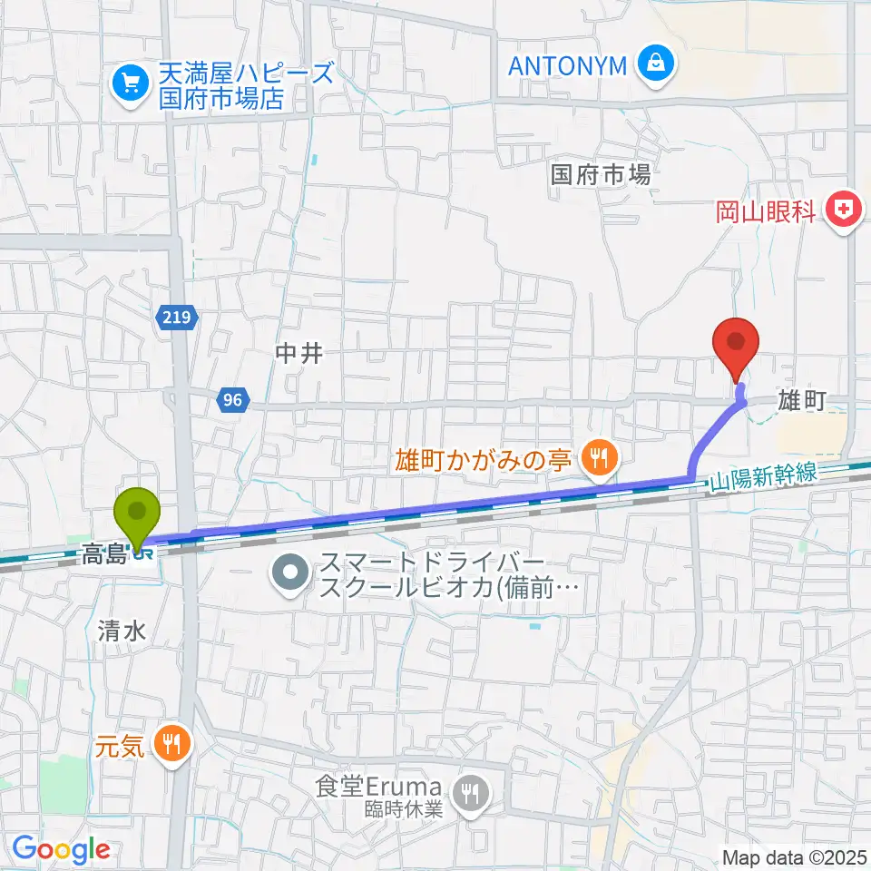 須藤アコースティック・ギター教室の最寄駅高島駅からの徒歩ルート（約22分）地図
