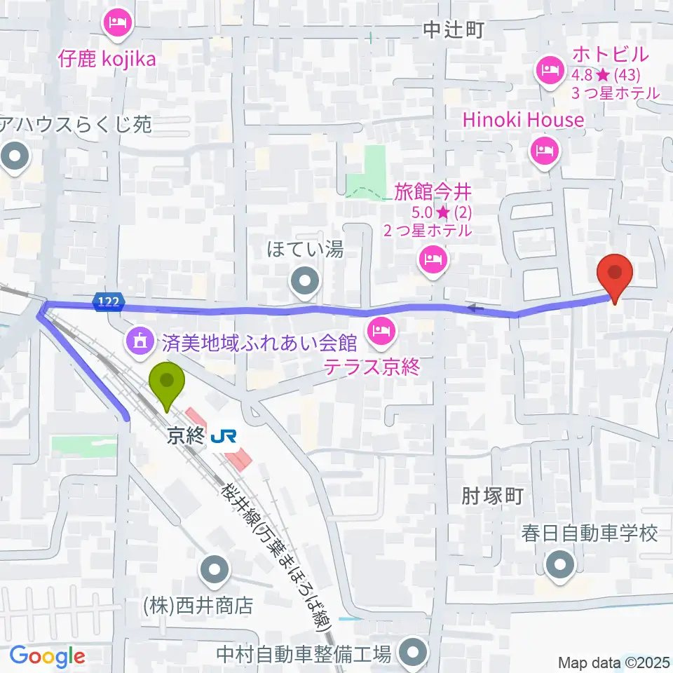 アイ・ムジカの最寄駅京終駅からの徒歩ルート（約5分）地図