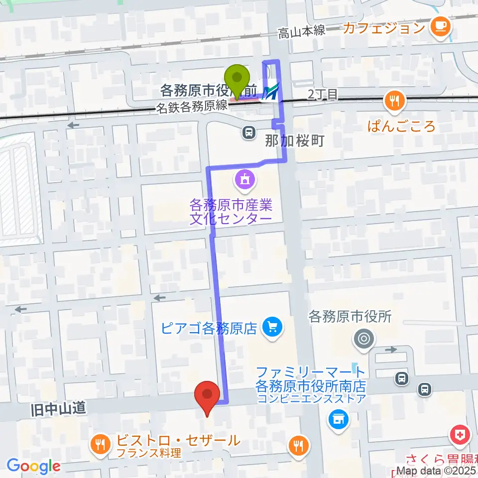 サウンドハンター各務原店 FreeManの最寄駅各務原市役所前駅からの徒歩ルート（約5分）地図