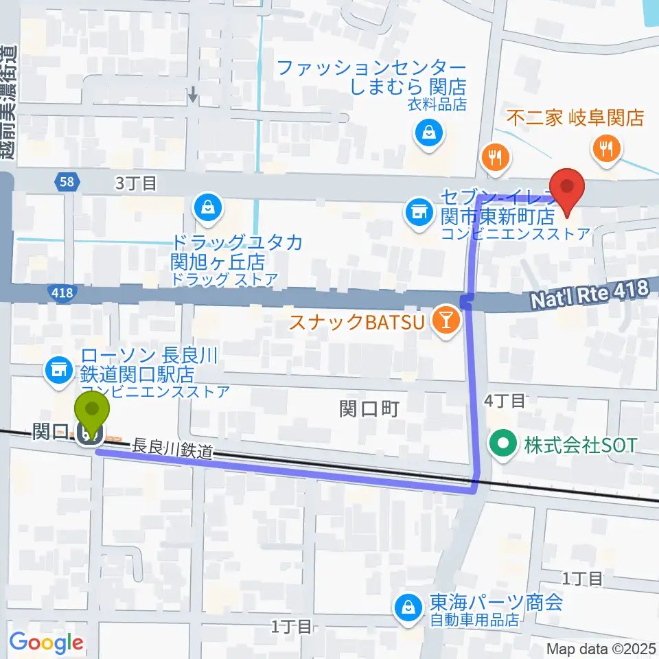 シノダ楽器 旭ヶ丘センターの最寄駅関口駅からの徒歩ルート（約6分）地図