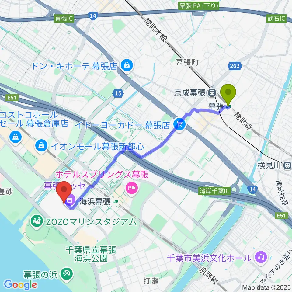 幕張駅から幕張イベントホールへのルートマップ地図