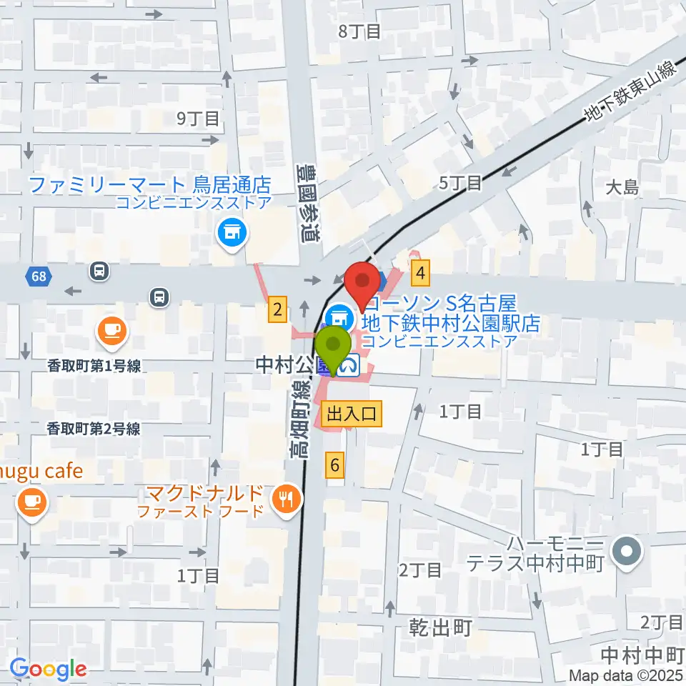 松栄楽器 名古屋店の最寄駅中村公園駅からの徒歩ルート（約1分）地図
