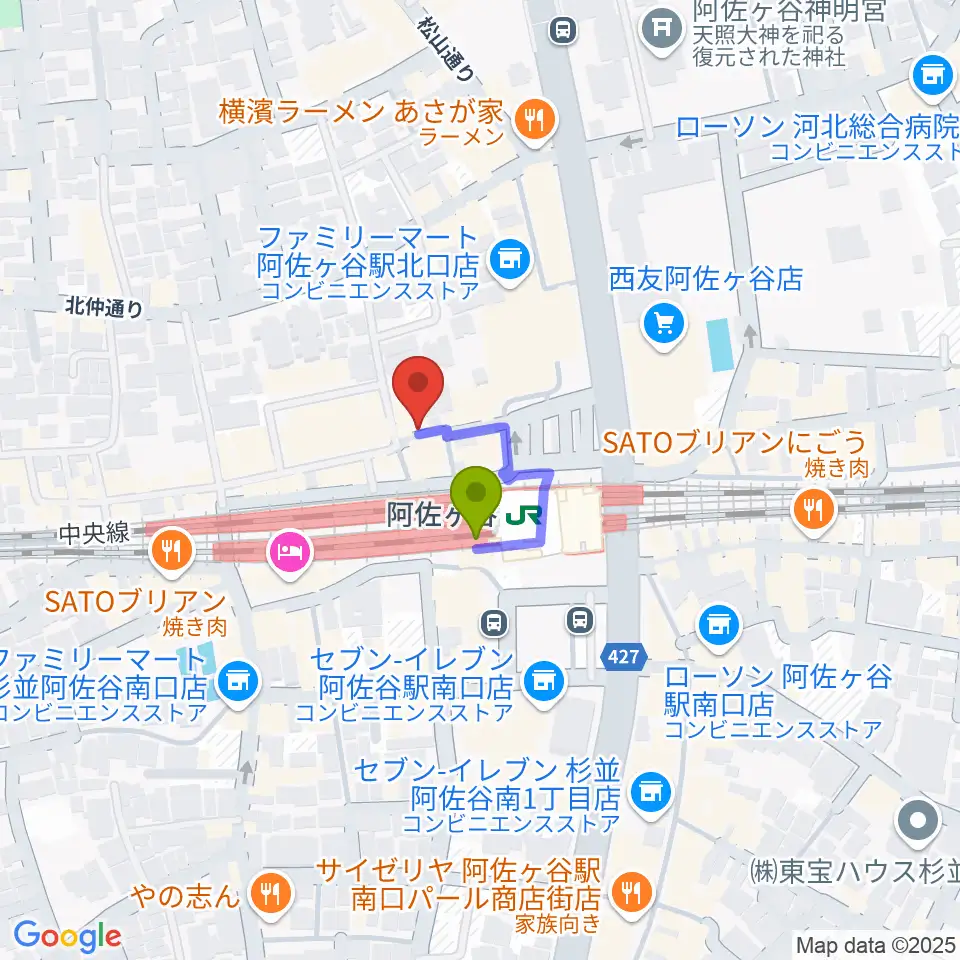 BAR ROCK INDIAの最寄駅阿佐ケ谷駅からの徒歩ルート（約1分）地図