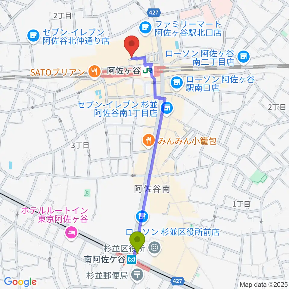 南阿佐ケ谷駅からBAR ROCK INDIAへのルートマップ地図