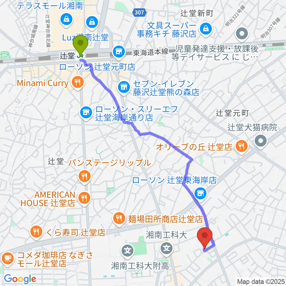 辻堂駅から12アートアカデミーへのルートマップ地図