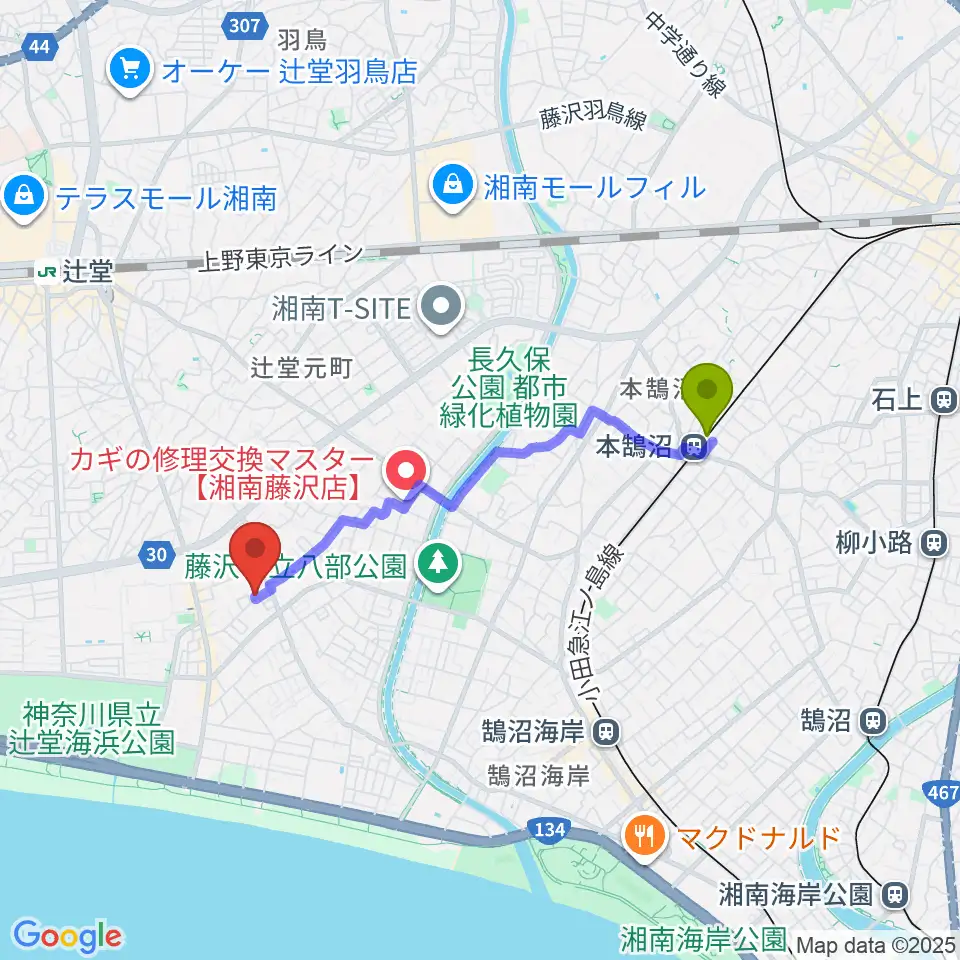 本鵠沼駅から12アートアカデミーへのルートマップ地図
