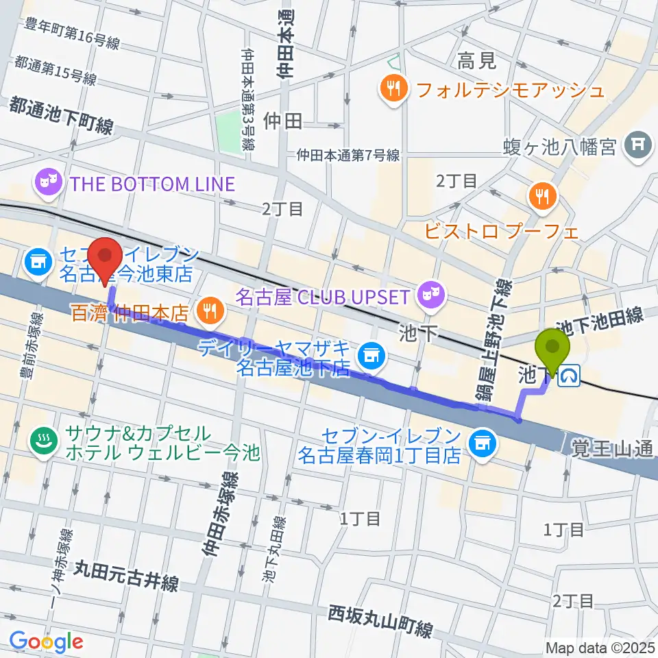 池下駅からリフレクトスタジオ今池店へのルートマップ地図
