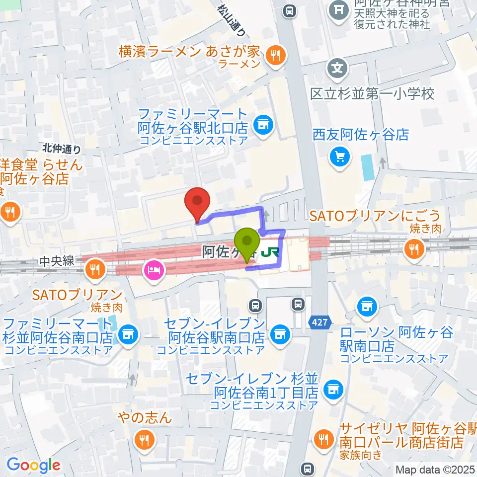 阿佐ヶ谷天の最寄駅阿佐ケ谷駅からの徒歩ルート（約1分）地図