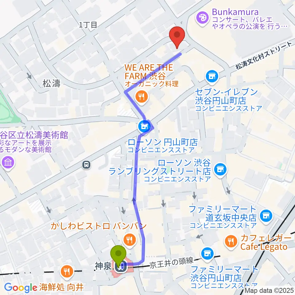 チェレステ・スタジオ松濤の最寄駅神泉駅からの徒歩ルート（約6分）地図