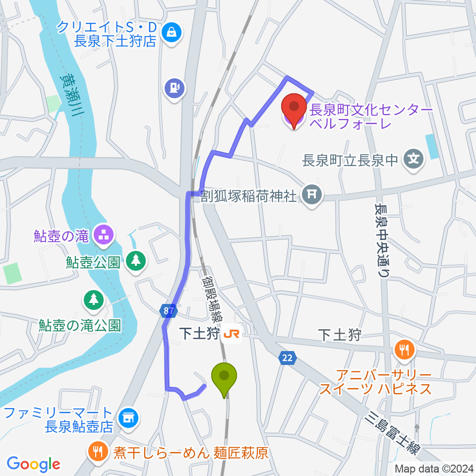 長泉町文化センター ベルフォーレの最寄駅下土狩駅からの徒歩ルート（約9分）地図