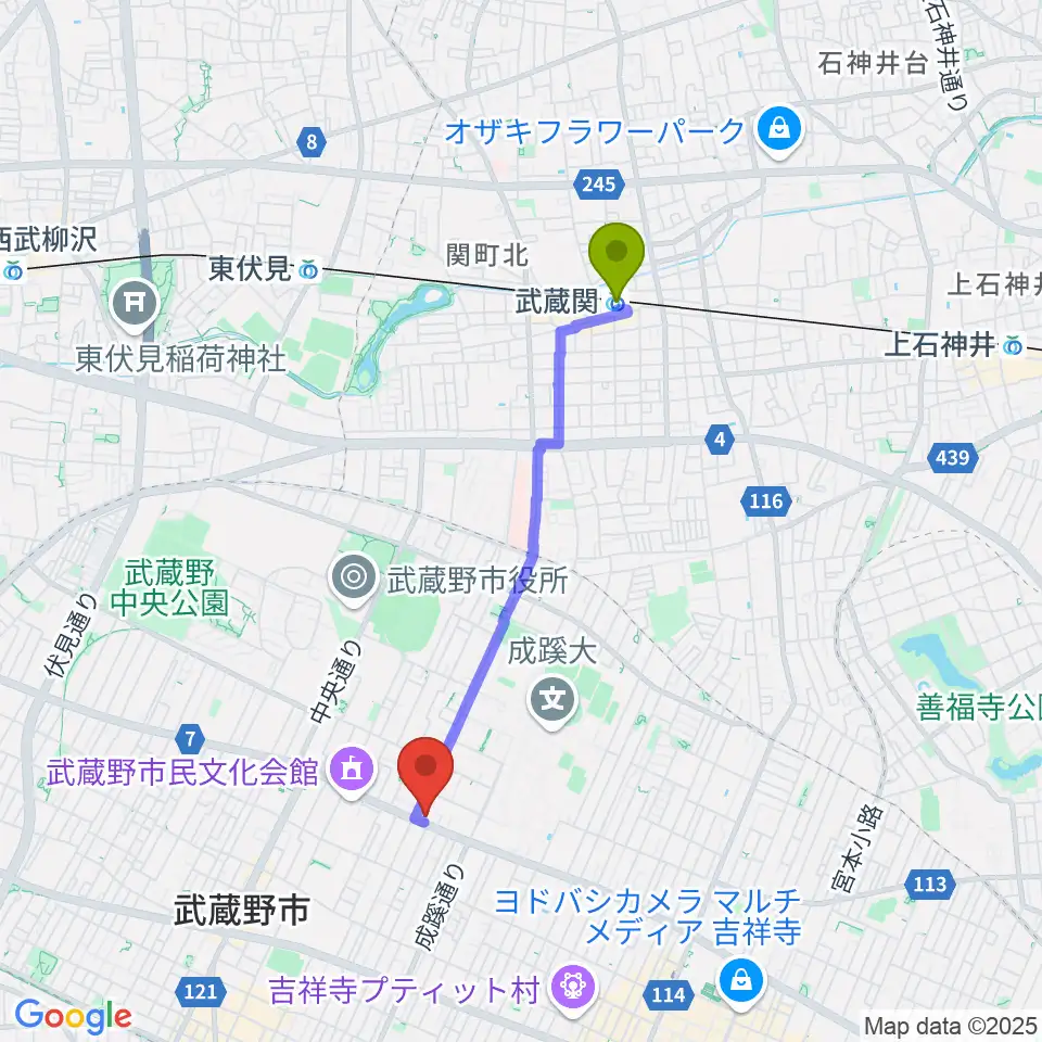 武蔵関駅からネイロデザインへのルートマップ地図