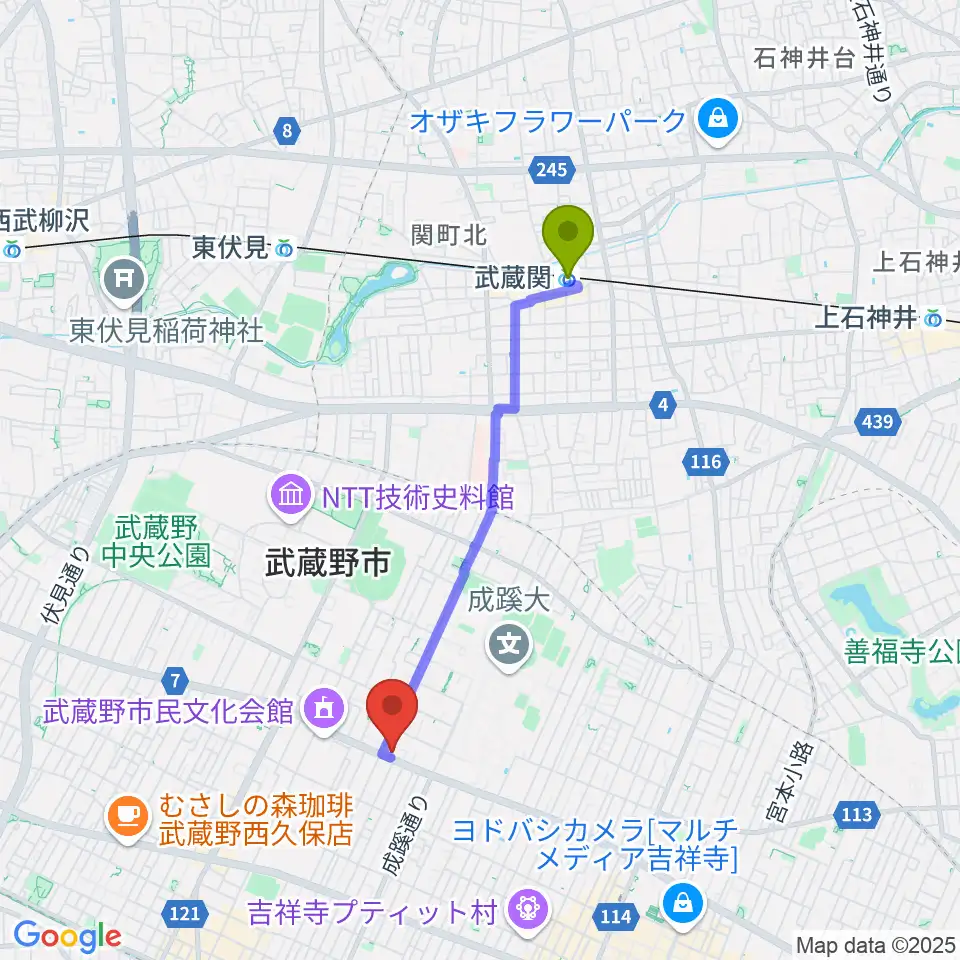 武蔵関駅からネイロデザインへのルートマップ地図