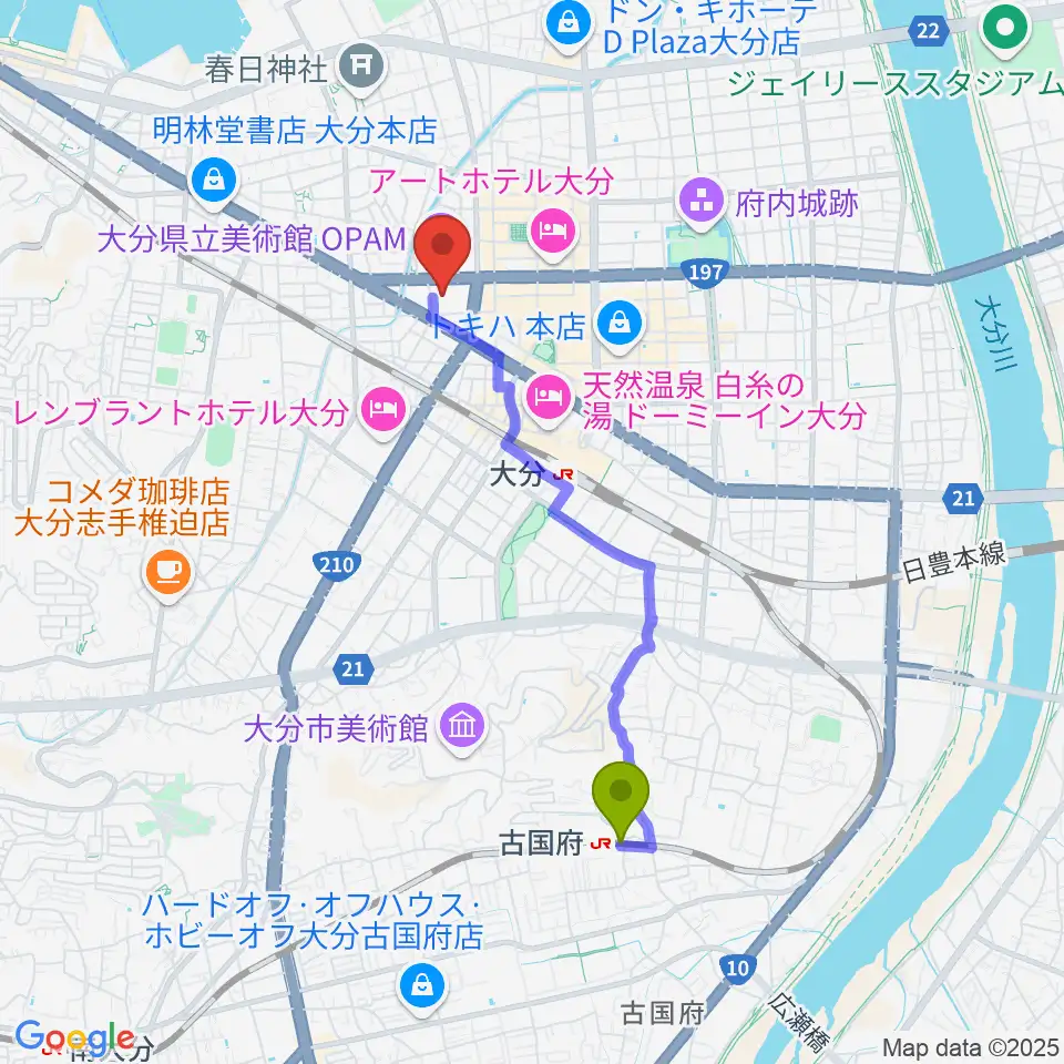 古国府駅からいいちこ総合文化センター練習室へのルートマップ地図