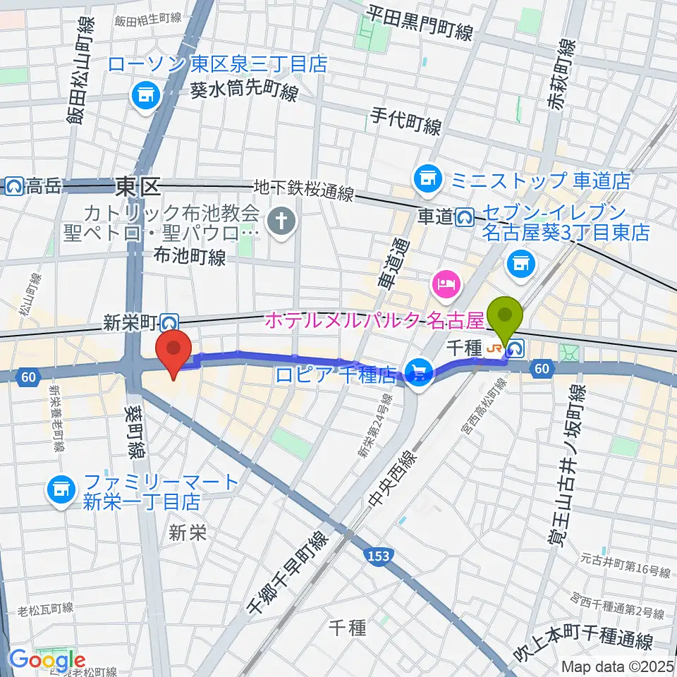 千種駅からstudio KANADiAへのルートマップ地図