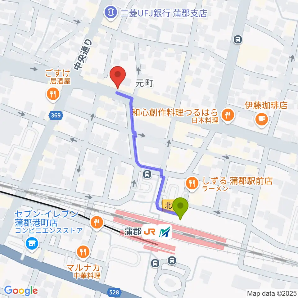 蒲郡バズハウスの最寄駅蒲郡駅からの徒歩ルート（約4分）地図