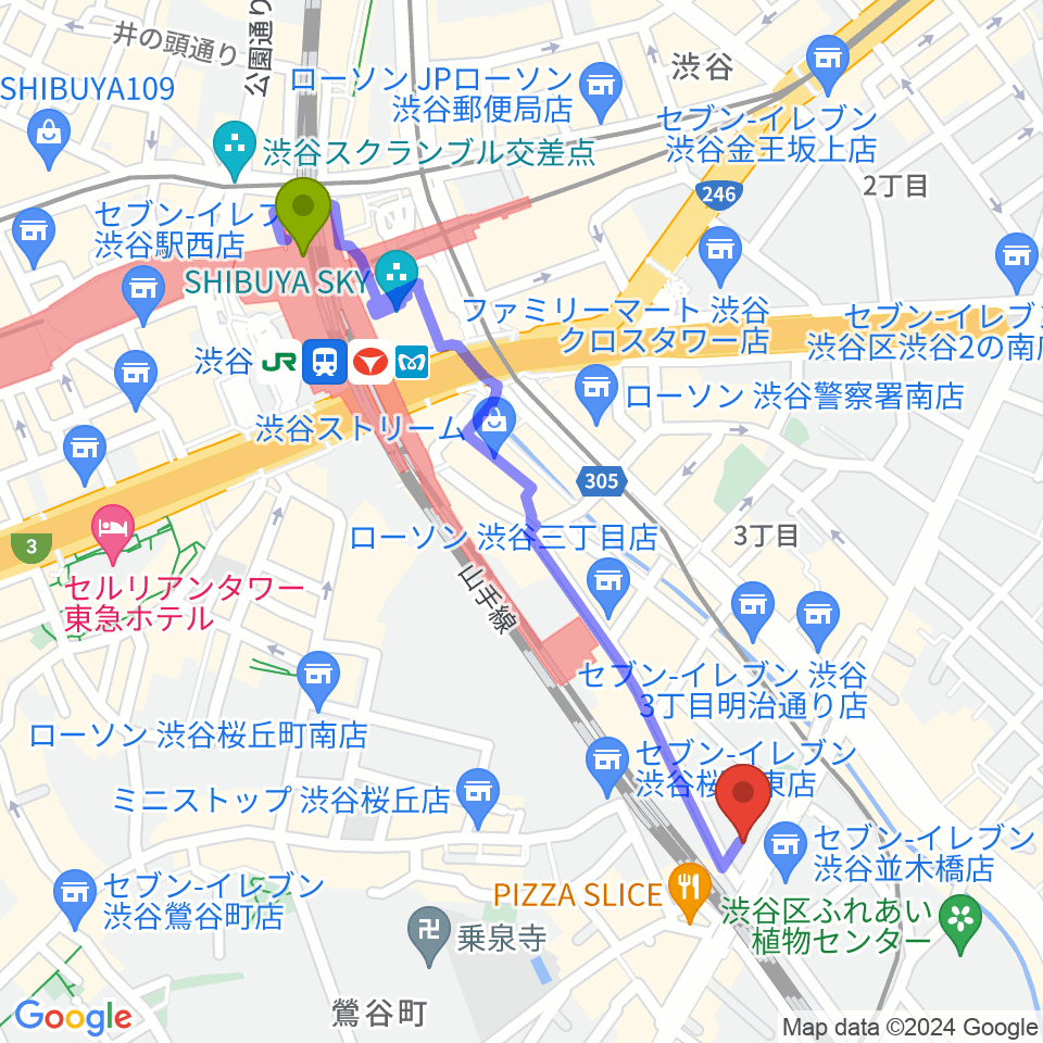 渋谷CIRCUS TOKYOの最寄駅渋谷駅からの徒歩ルート（約11分）地図