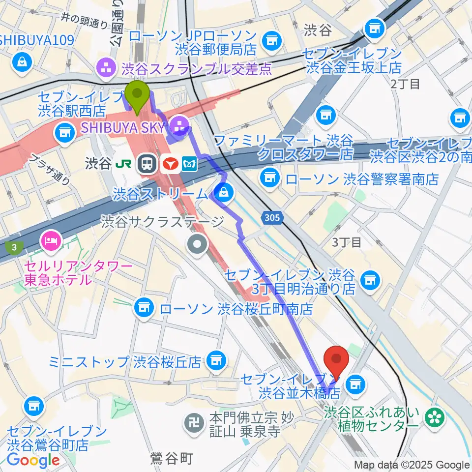 渋谷CIRCUS TOKYOの最寄駅渋谷駅からの徒歩ルート（約11分）地図