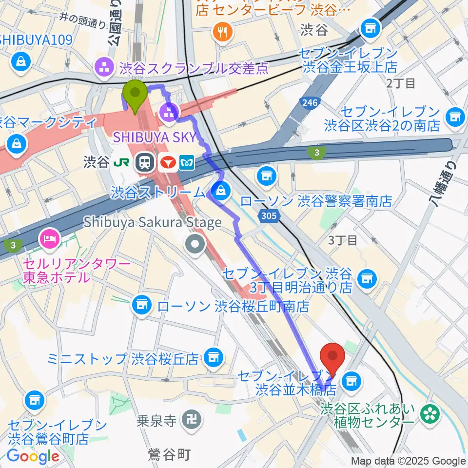 渋谷CIRCUS TOKYOの最寄駅渋谷駅からの徒歩ルート（約11分）地図