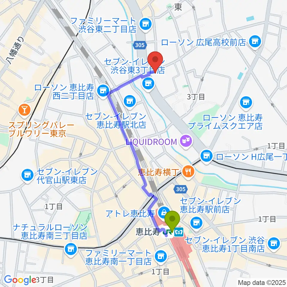 恵比寿クレアートの最寄駅恵比寿駅からの徒歩ルート（約9分）地図