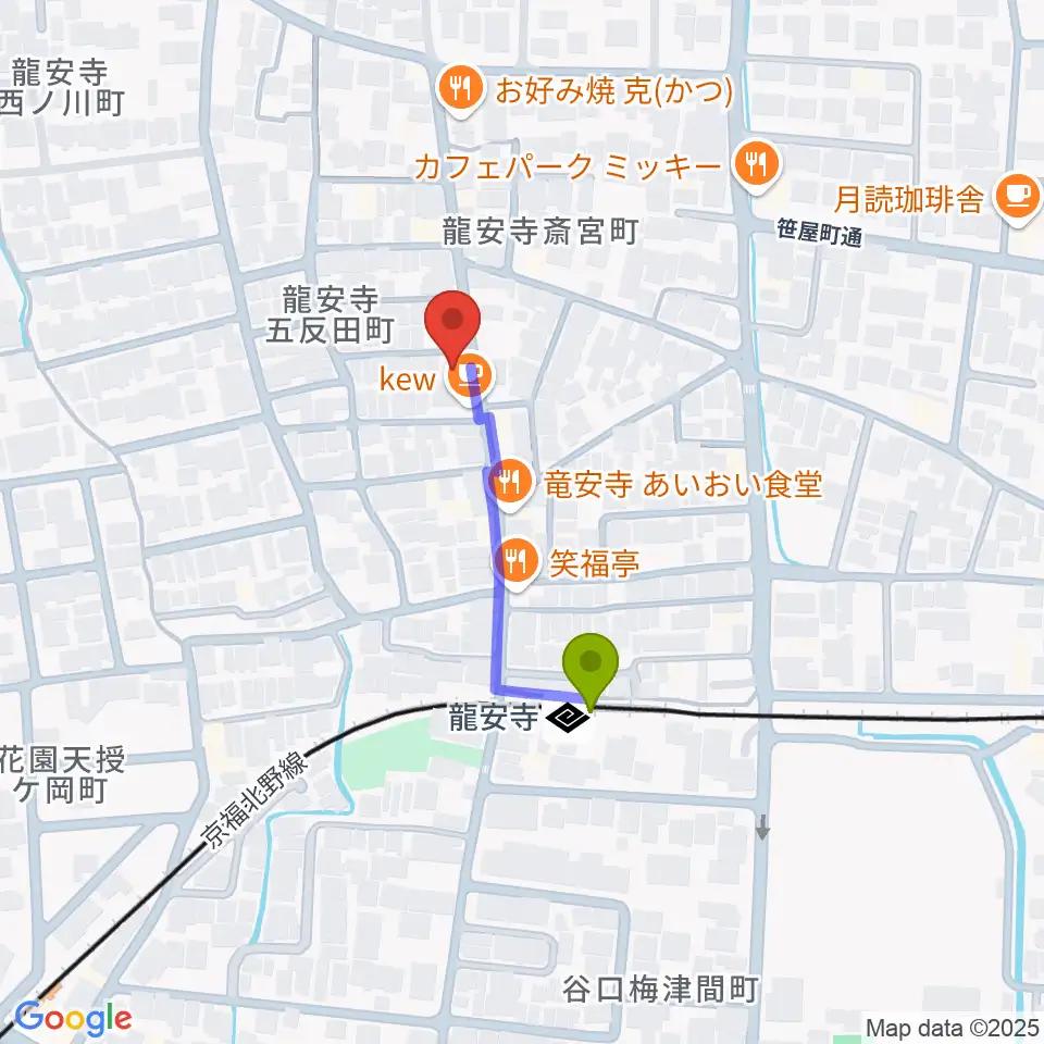 楽奏 gasso music studioの最寄駅龍安寺駅からの徒歩ルート（約3分）地図