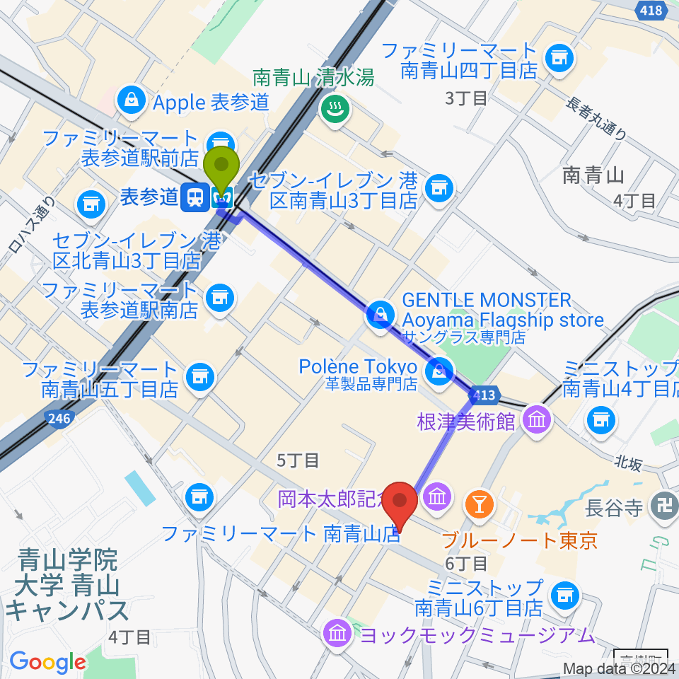 南青山ZIMAGINEの最寄駅表参道駅からの徒歩ルート（約9分）地図