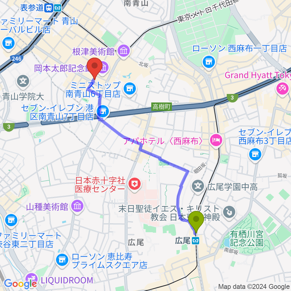 広尾駅から南青山ZIMAGINEへのルートマップ地図