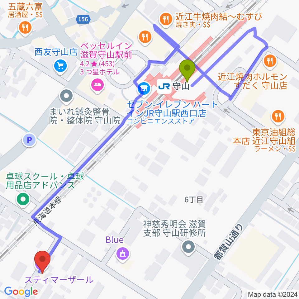 京滋ピアノ調律 / スティマー・ザールの最寄駅守山駅からの徒歩ルート（約6分）地図