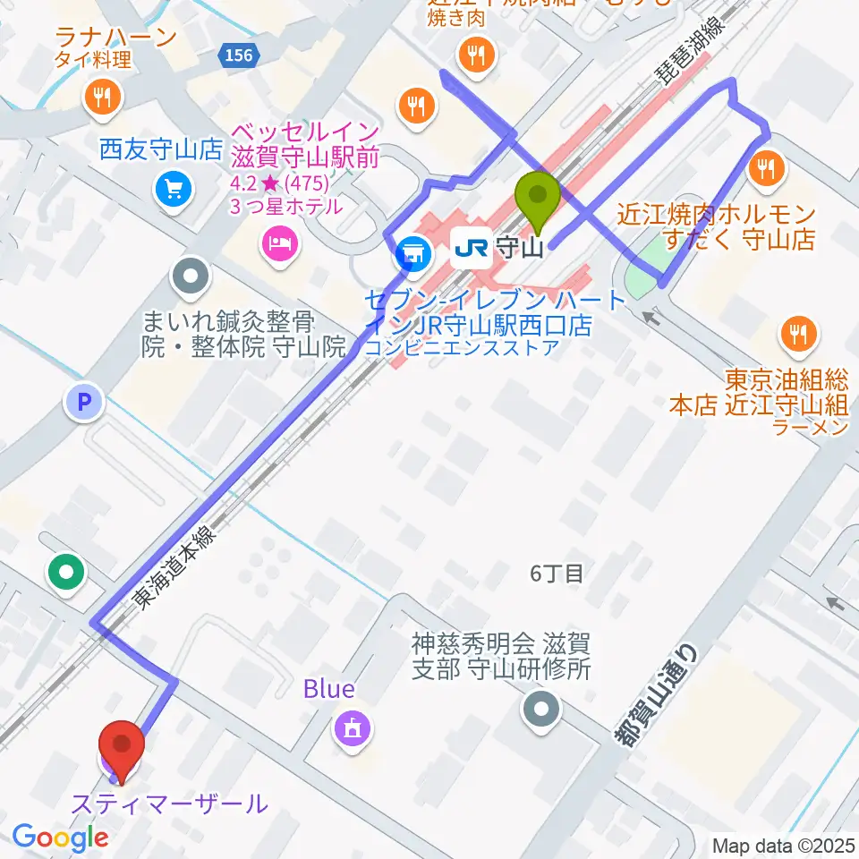 京滋ピアノ調律 / スティマー・ザールの最寄駅守山駅からの徒歩ルート（約6分）地図