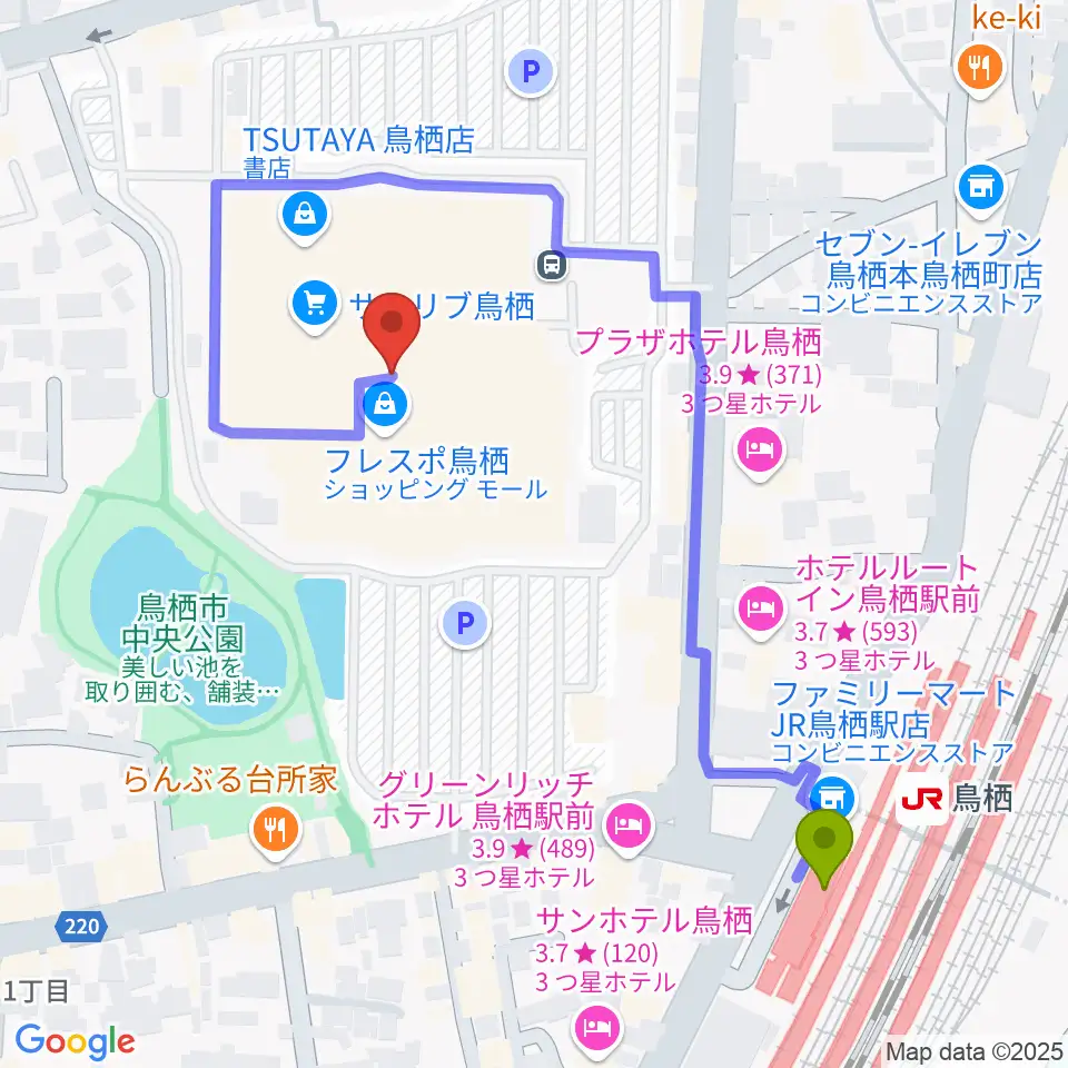 小川楽器 鳥栖店の最寄駅鳥栖駅からの徒歩ルート（約5分）地図