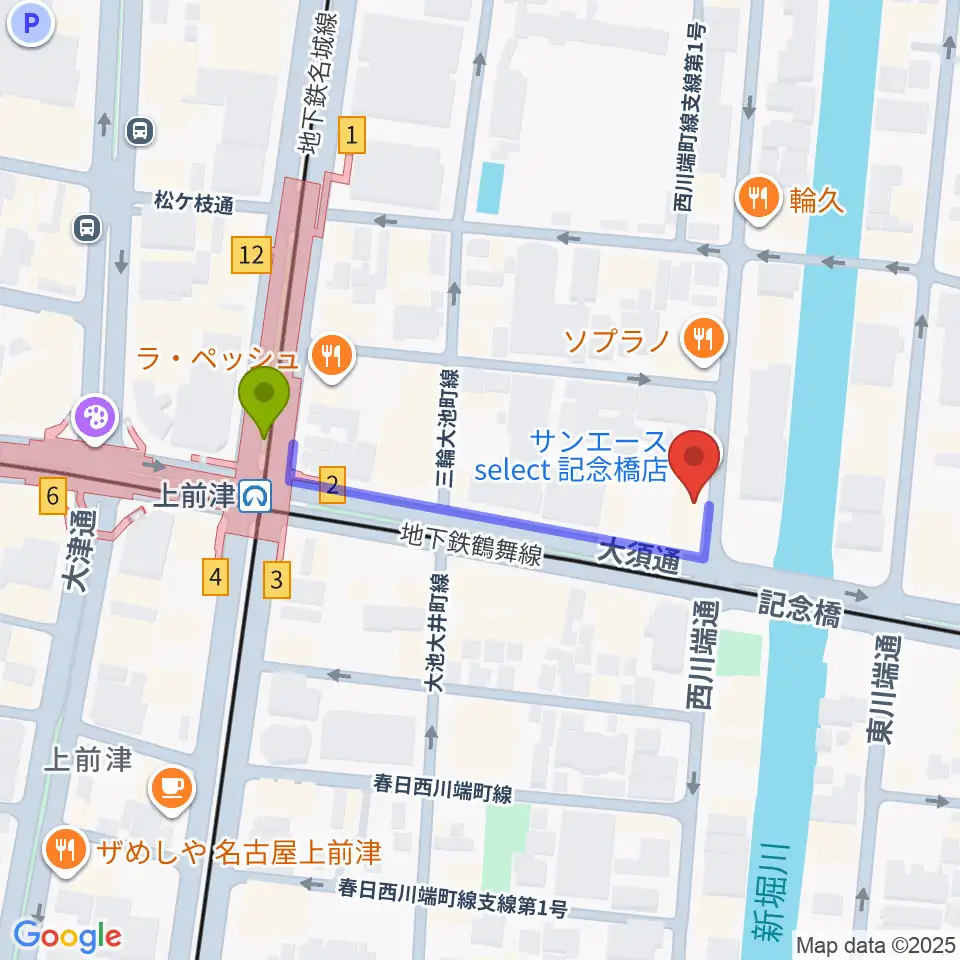 名古屋大須OYSの最寄駅上前津駅からの徒歩ルート（約4分）地図
