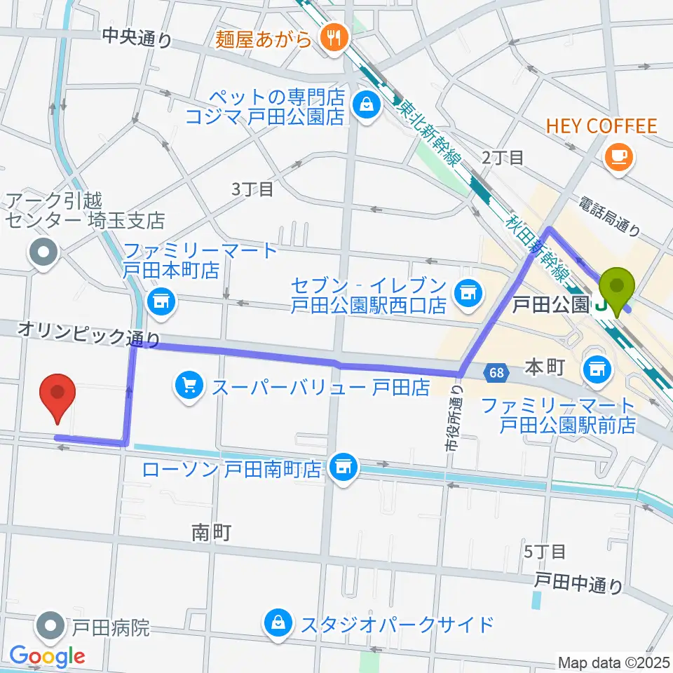 さくらパル 新曽南多世代交流館の最寄駅戸田公園駅からの徒歩ルート（約13分）地図